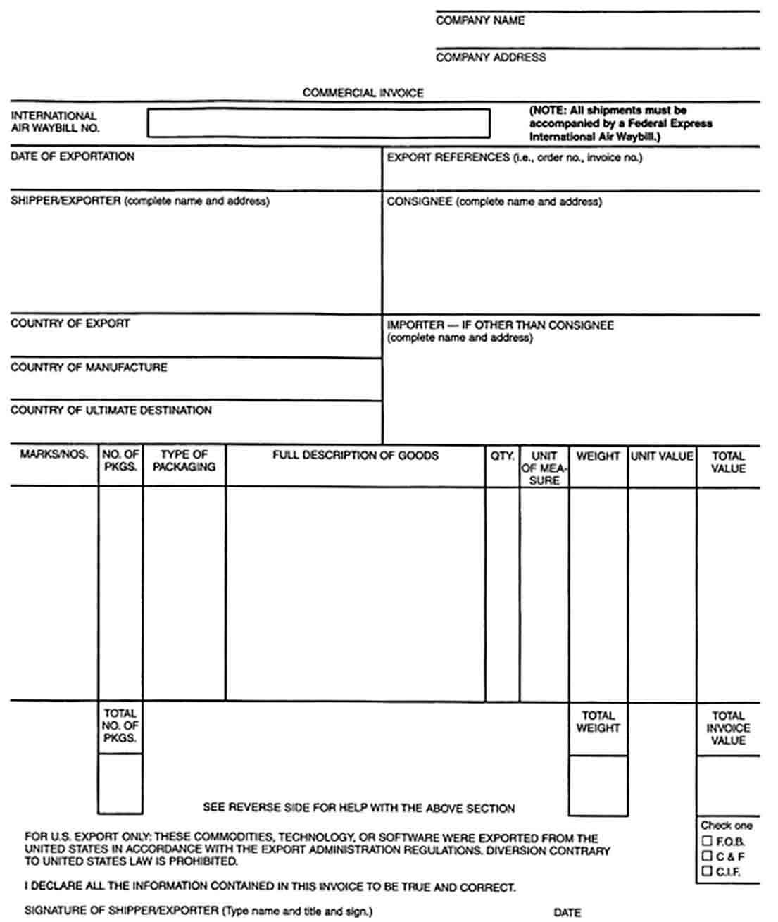 Commercial Invoice Receipt Template