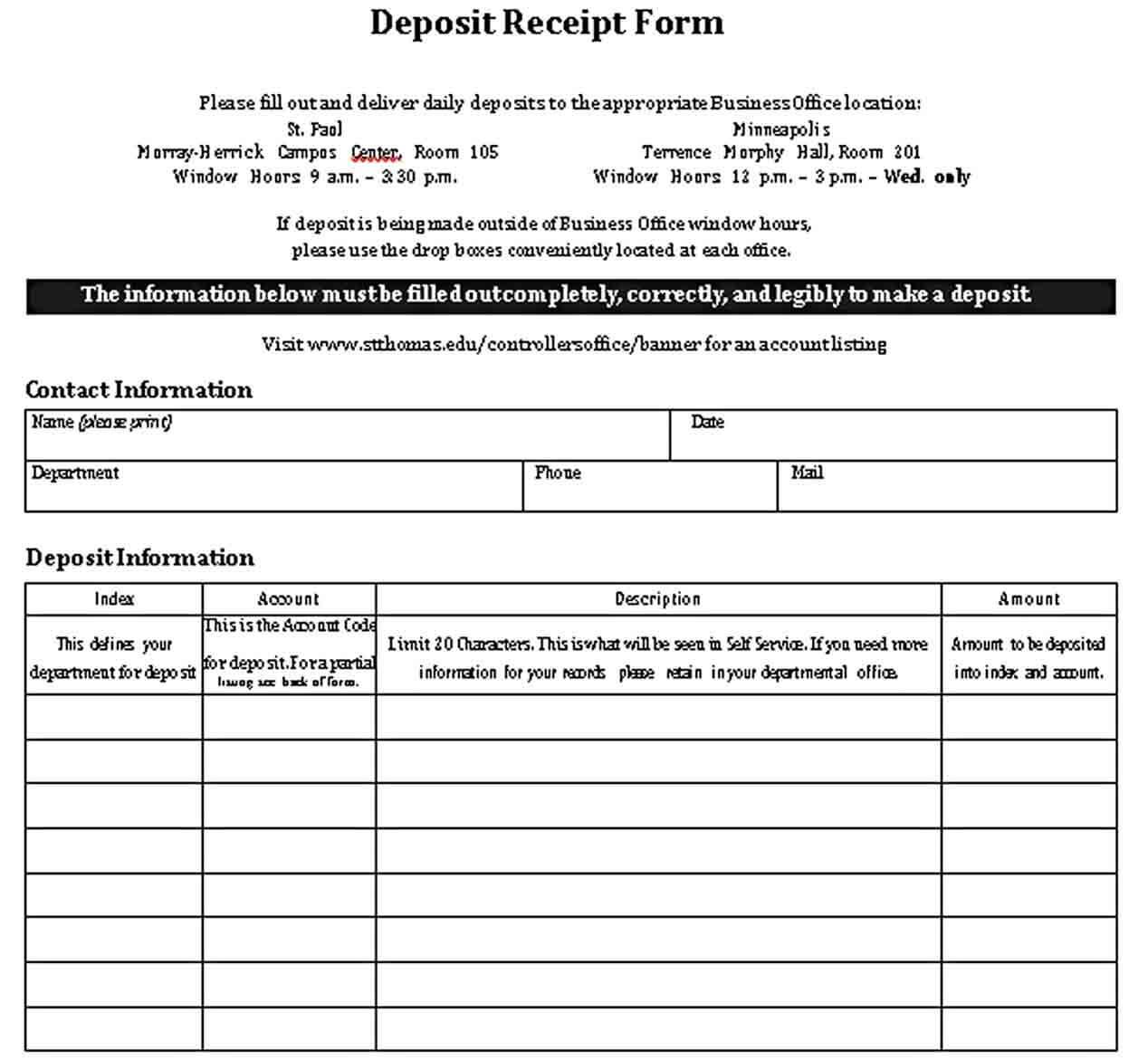 Deposit Receipt Form PDF Download