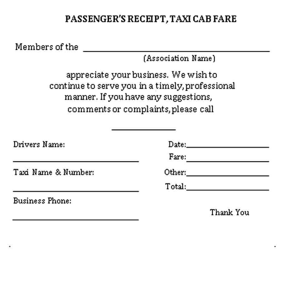 Example of a Taxi Receipt Free Download