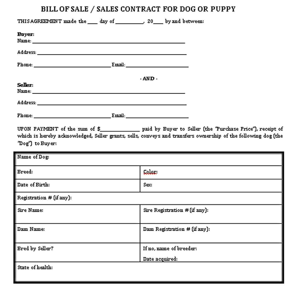 Free Dog Bill of Sale Template