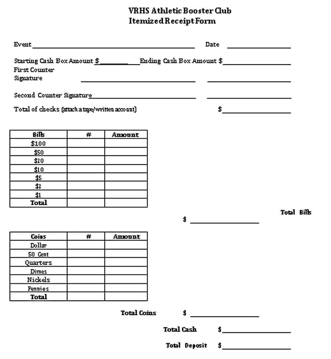 Itemized Receipt Form PDF Download