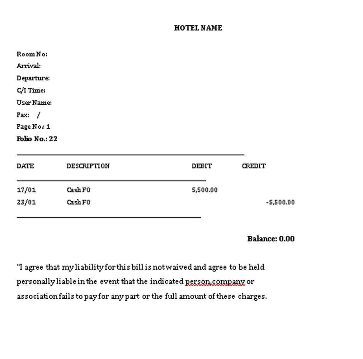 Legal Hotel Receiot Template Word Format Download