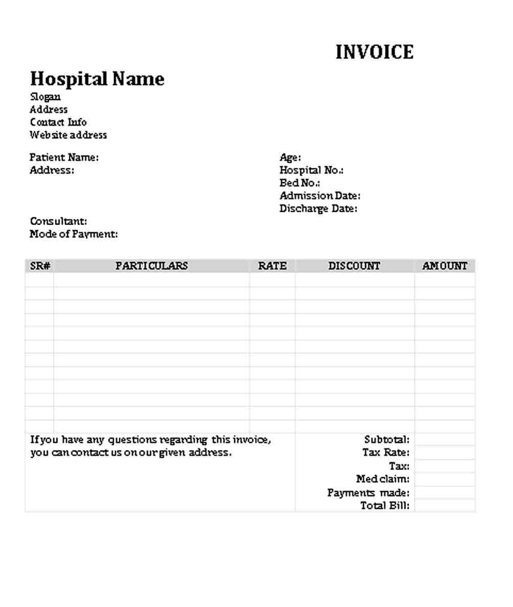 Medical Invoice Receipt Template Doc Free Download