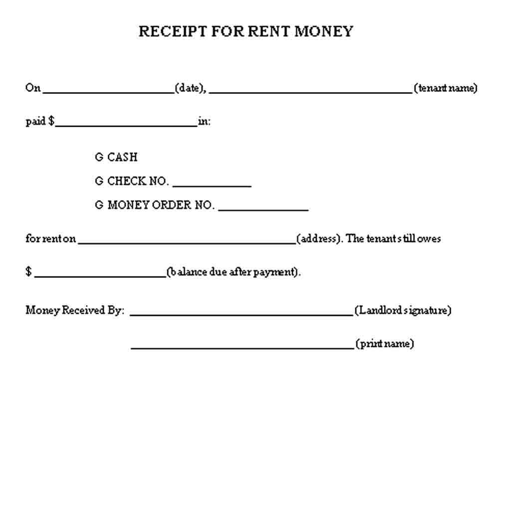 Money Receipt for Rent PDF Free Download