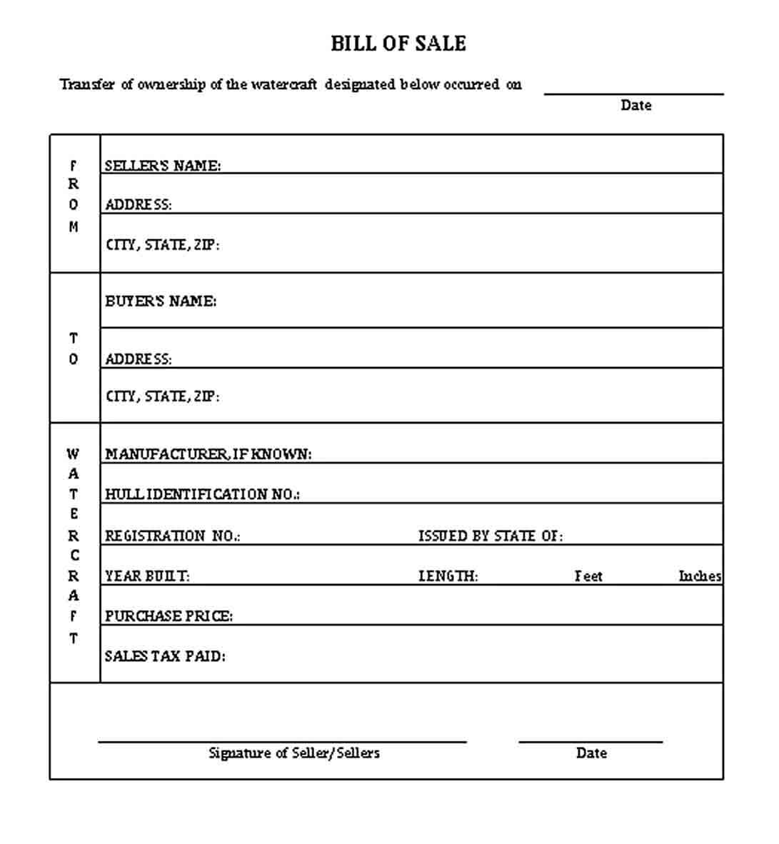 Printable Boat Bill of Sale Template