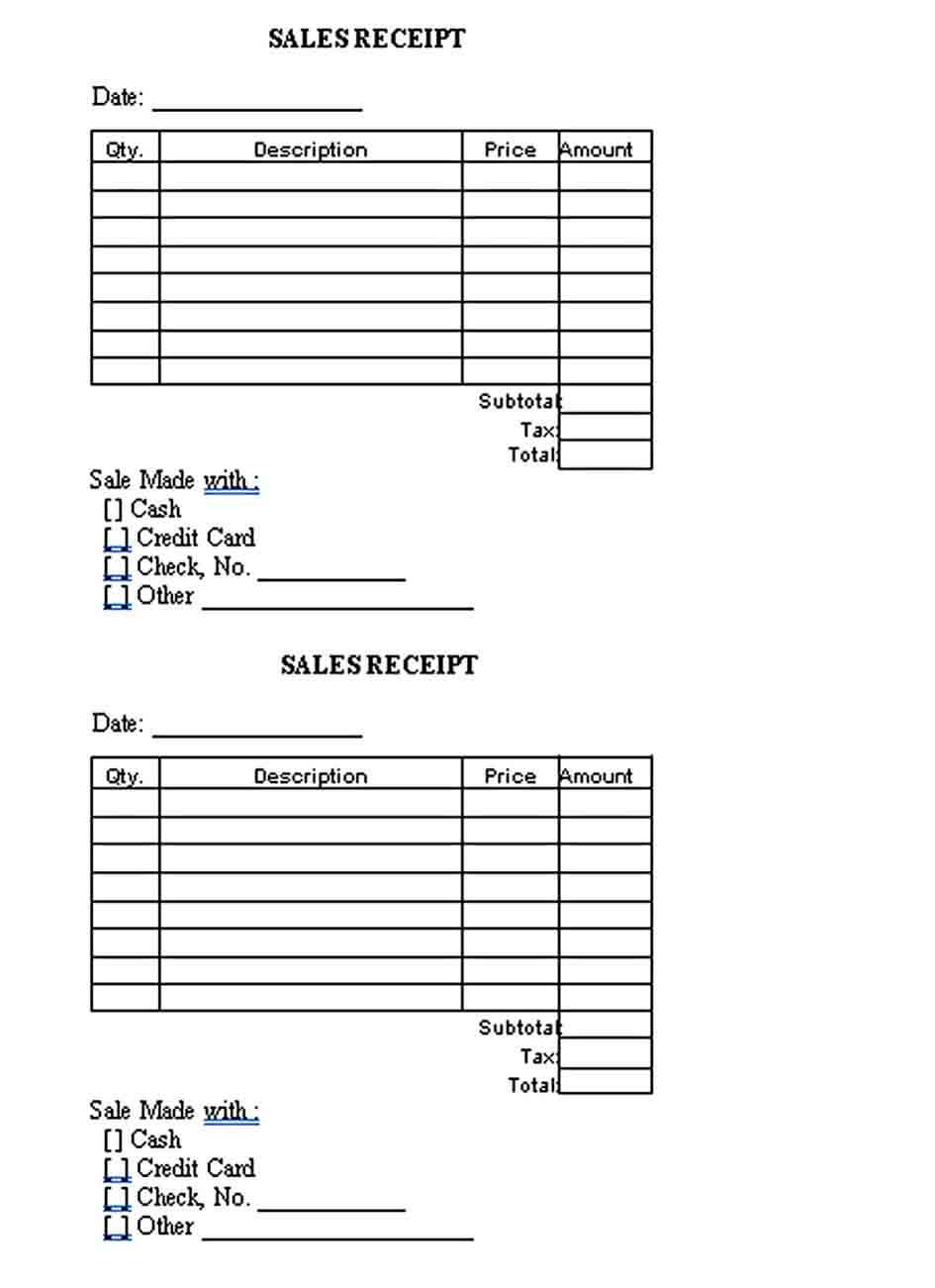 Printable Sales Receipt Tempalte in PDF 1