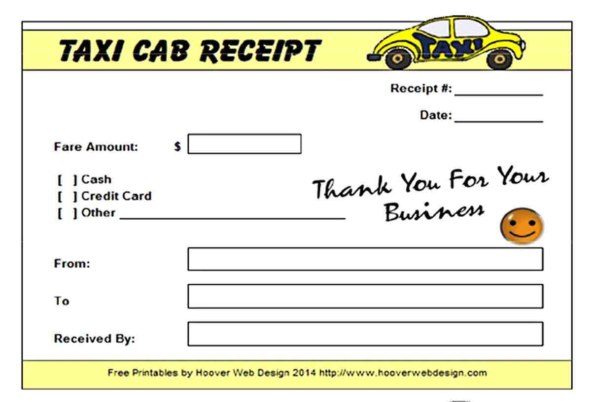 Printable Taxi Receipt PDF Free Download