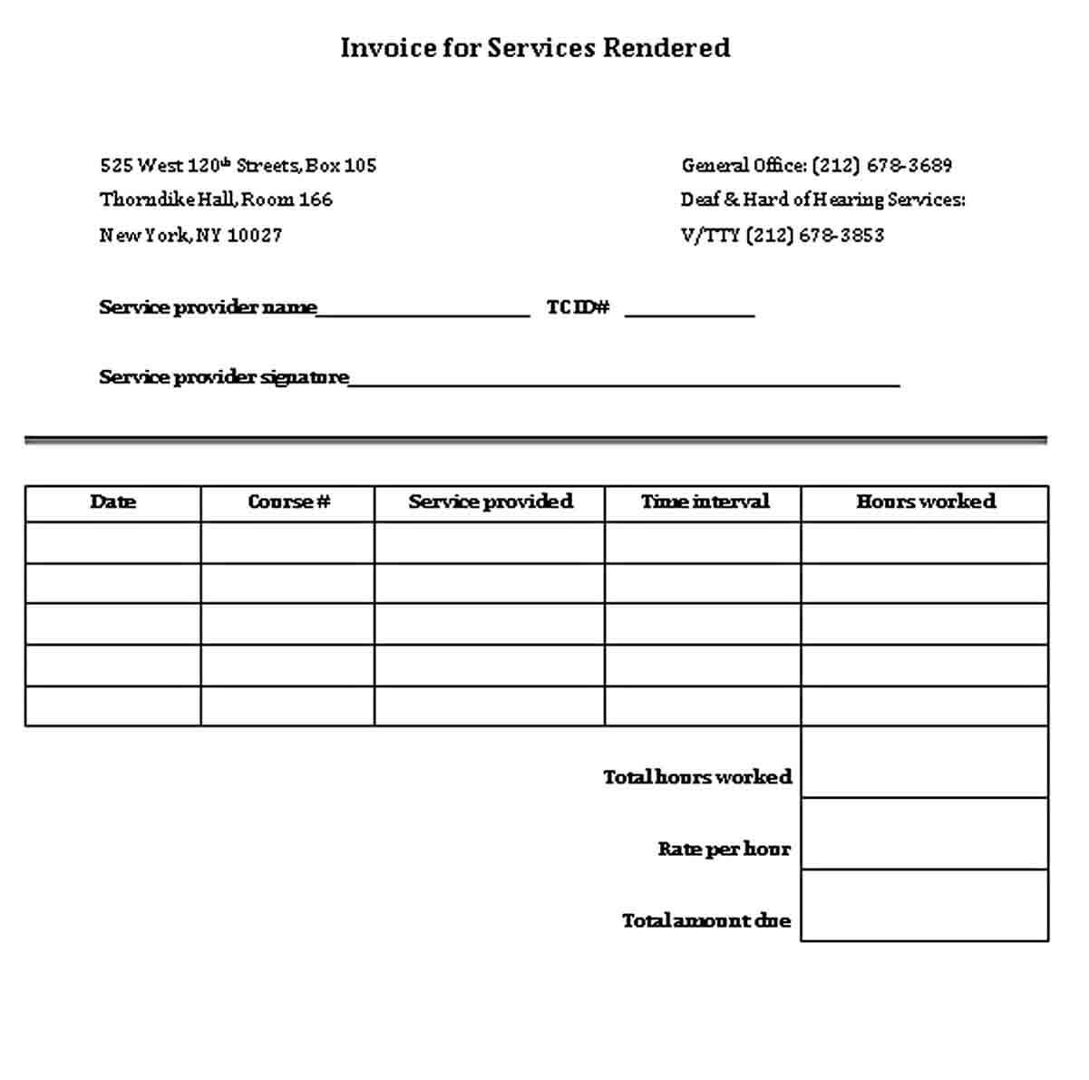 Receipt for Services Rendered Word Free Download1