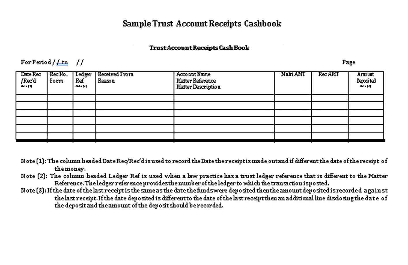 Trust Account Receipt Cash Book PDF Download