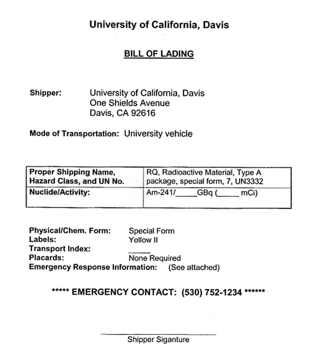 UC Davis Bill of Lading