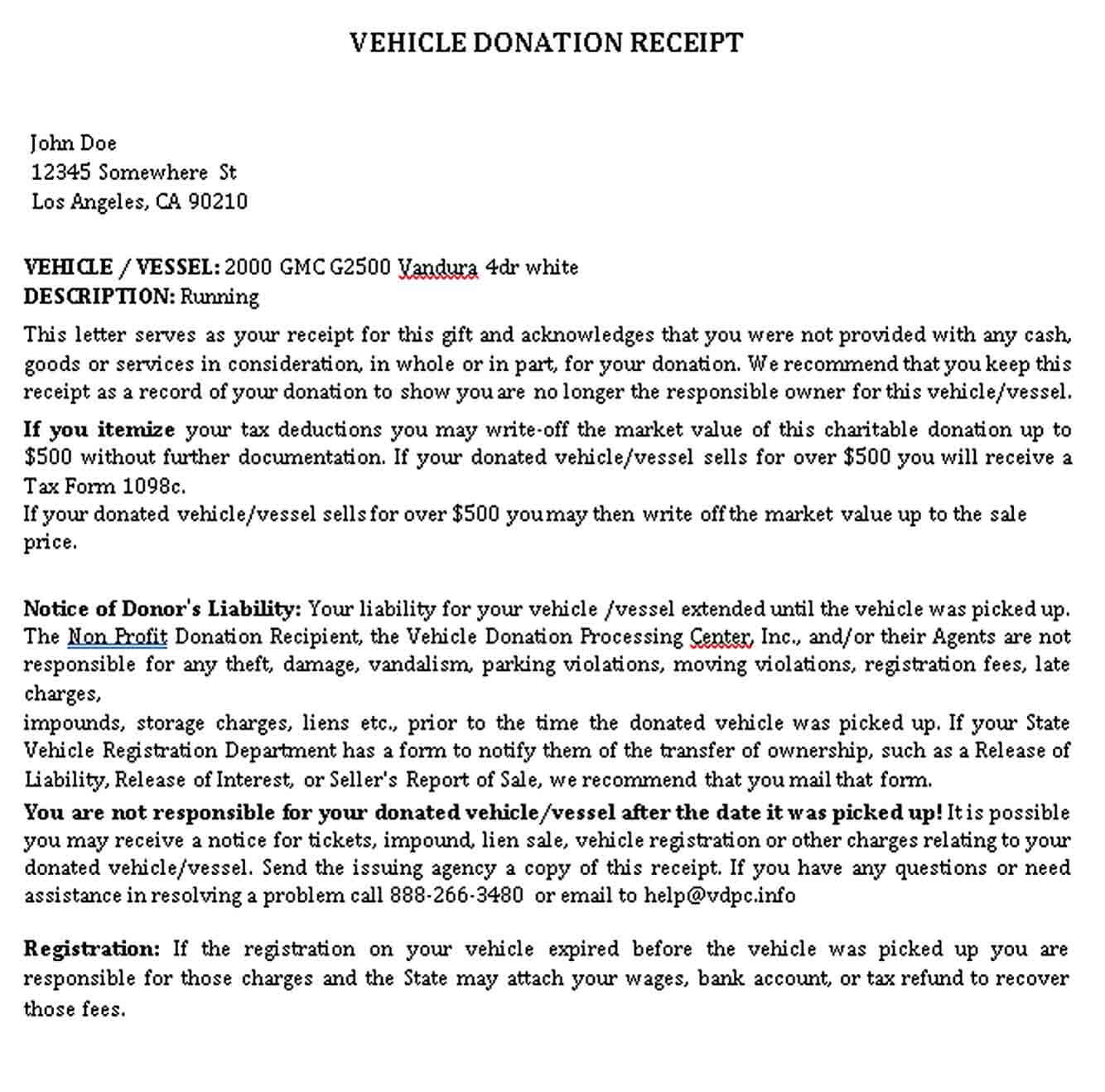 Vehicle Donation Receipt PDF Download1
