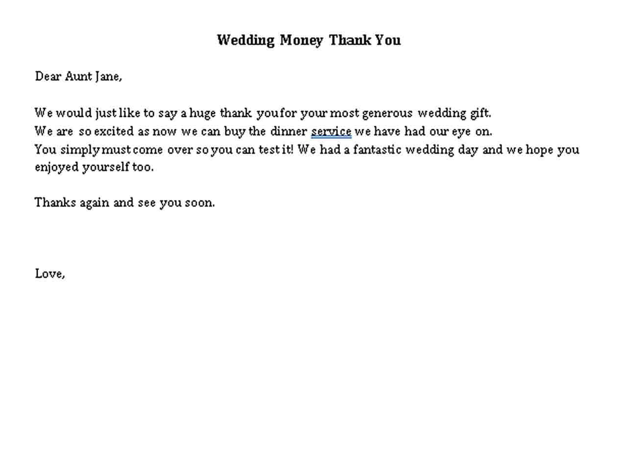 Wedding Money Thank You Note