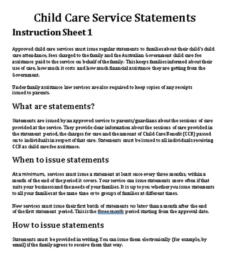 about child care service statements