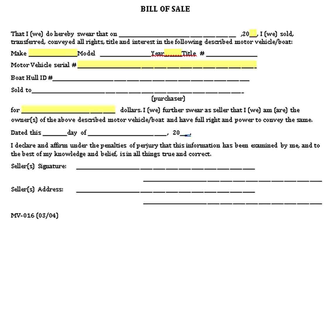 boat bill of sale form 1