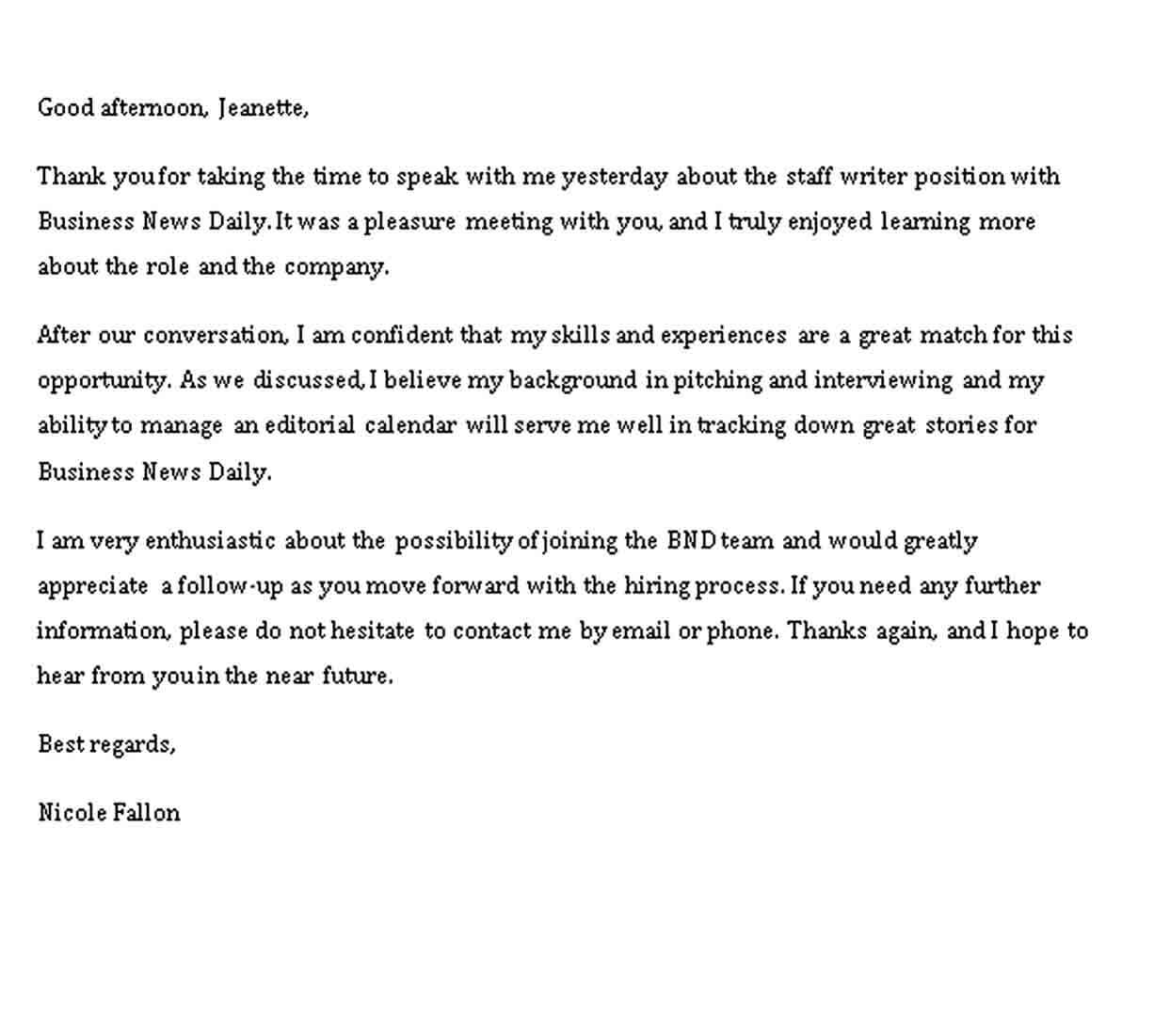 business thank you note after interview