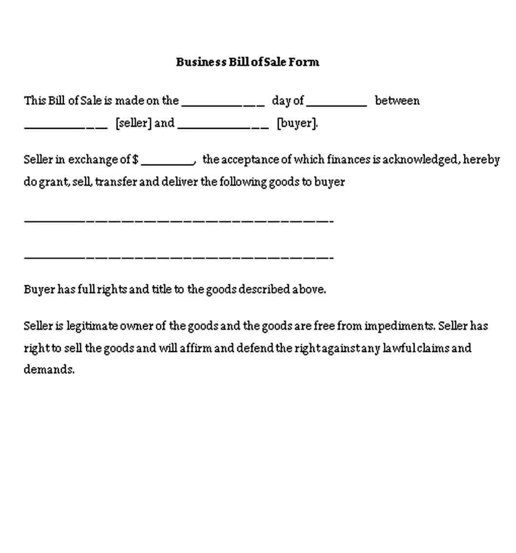 free business bill of sale template 1