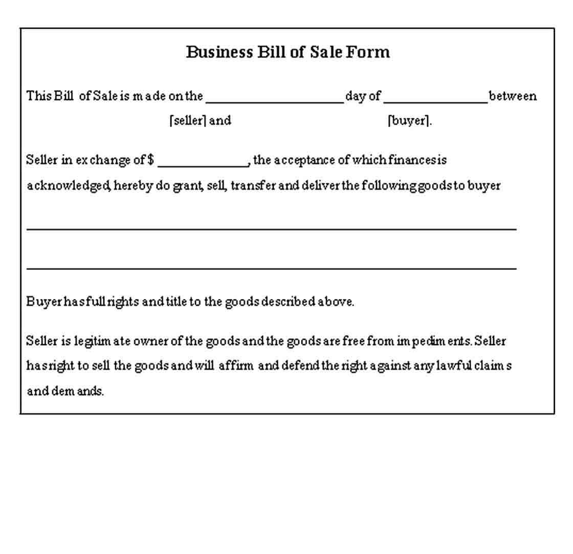 free business bill of sale template