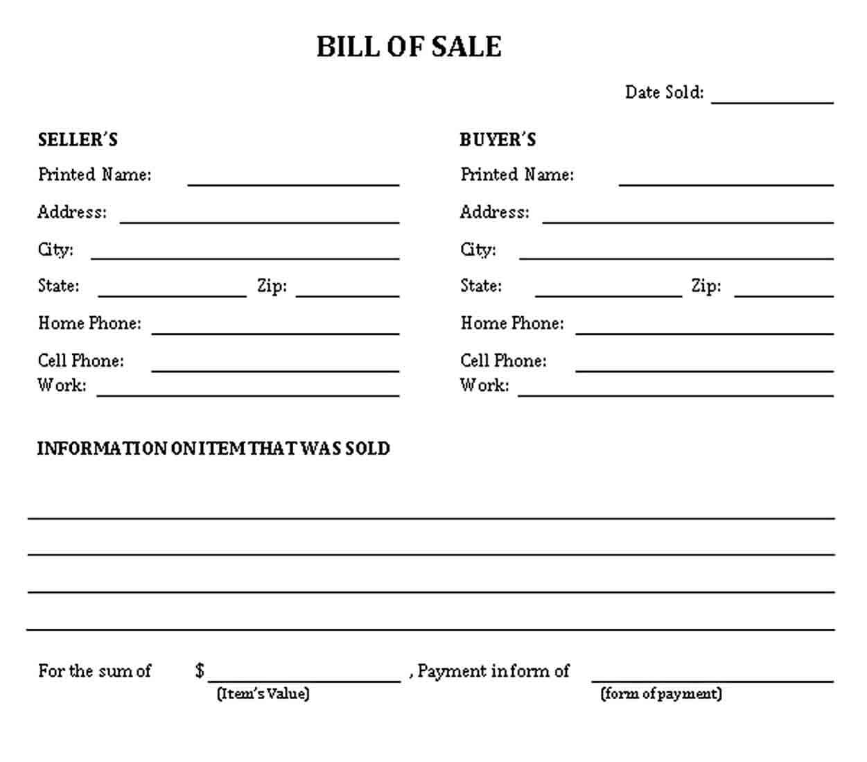 general bill of sale form