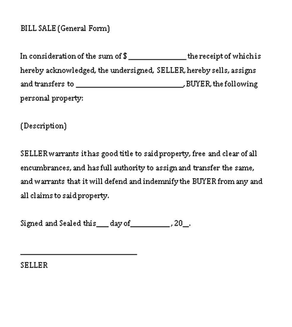 general bill of sale word template