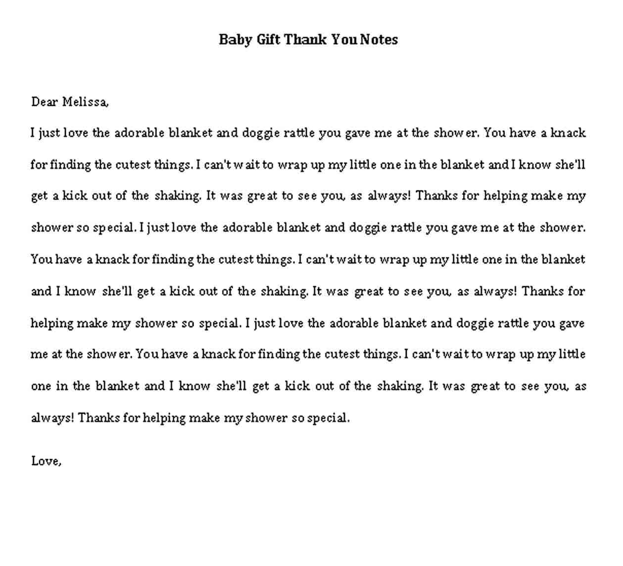 thank you note for baby gift