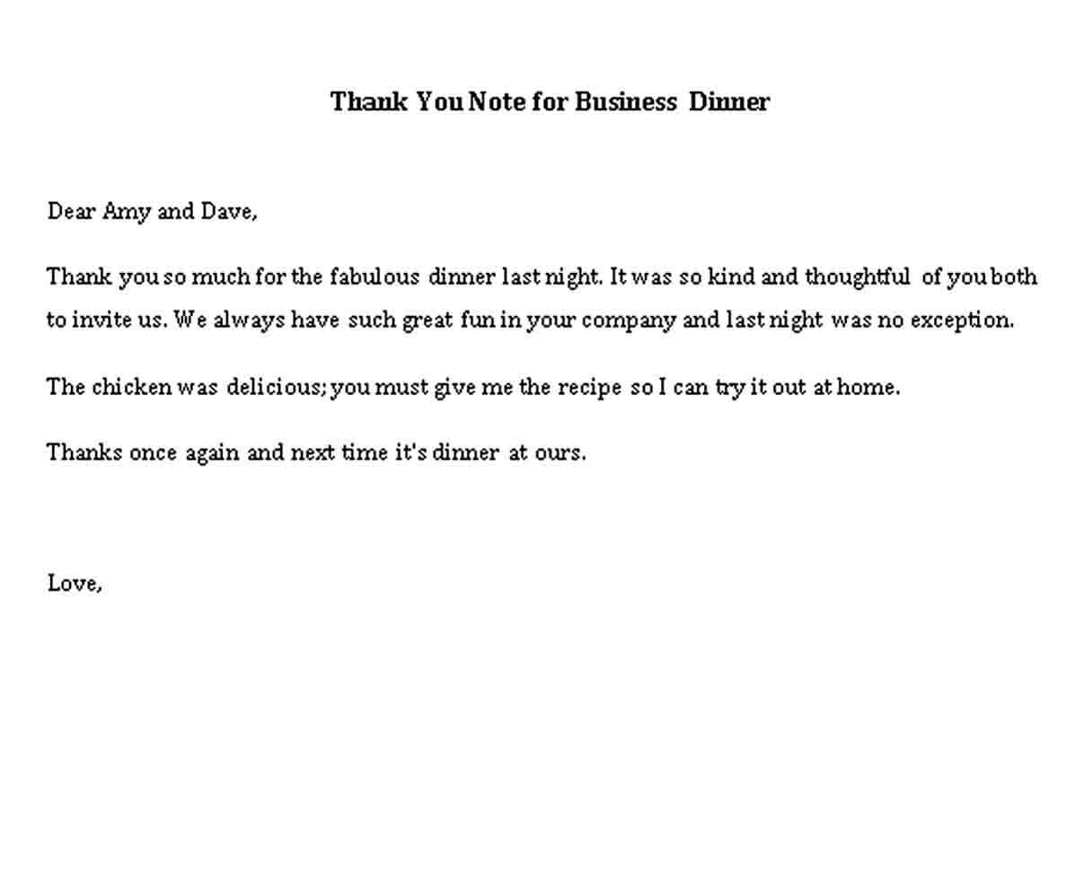 thank you note for business dinner