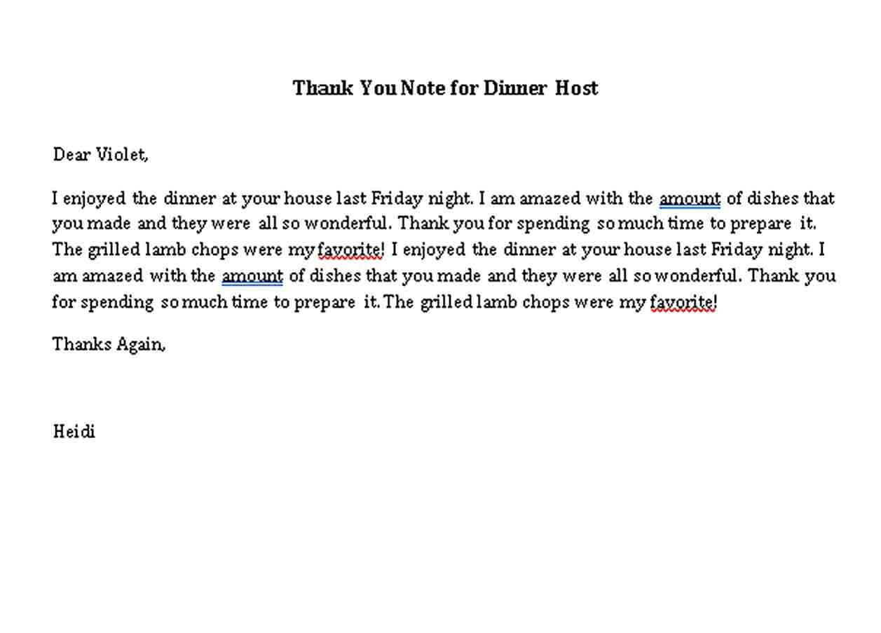 thank you note for dinner host
