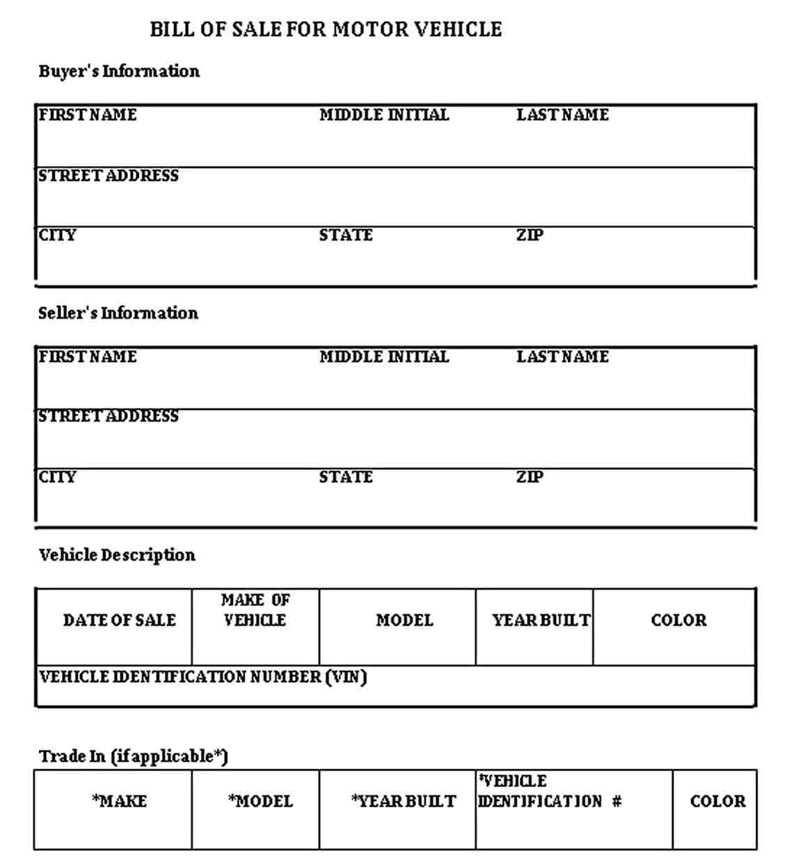 vehicle bill of sale template