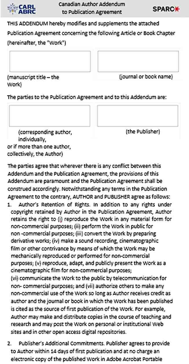 Addendum Agreement for Publications