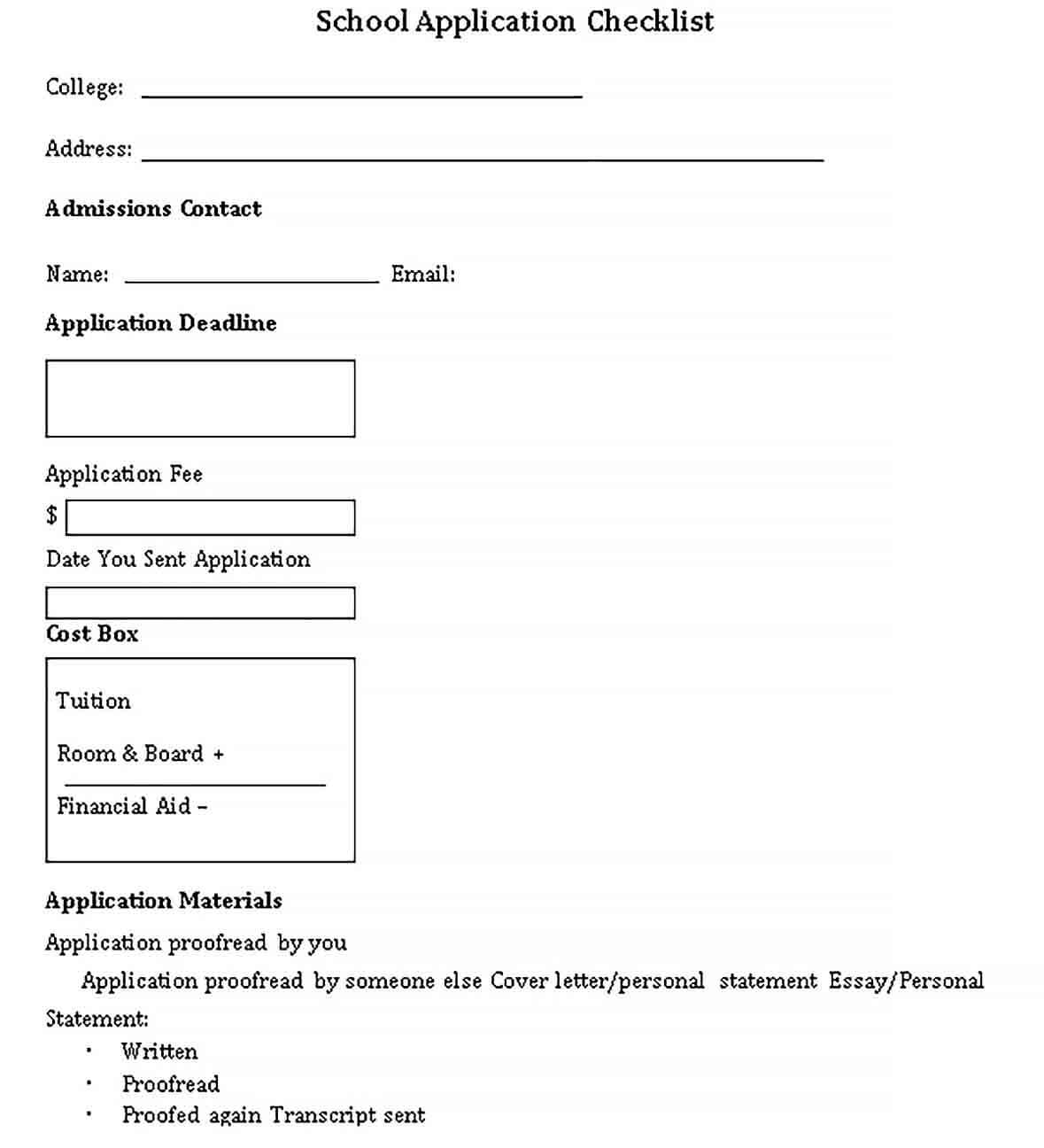 Application Checklist for School