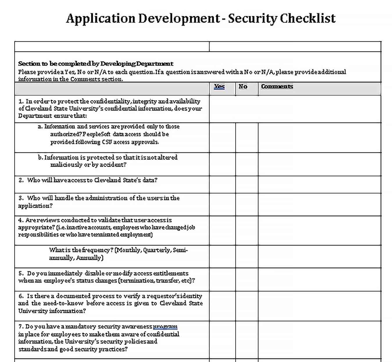 Application Development Checklist