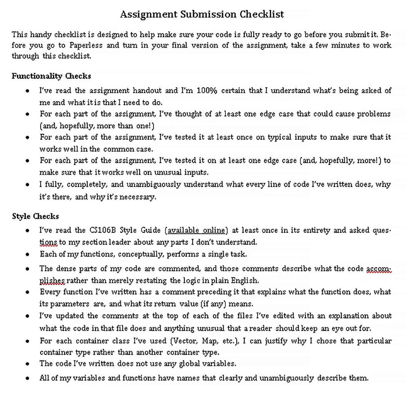 Assignment Submission Checklist