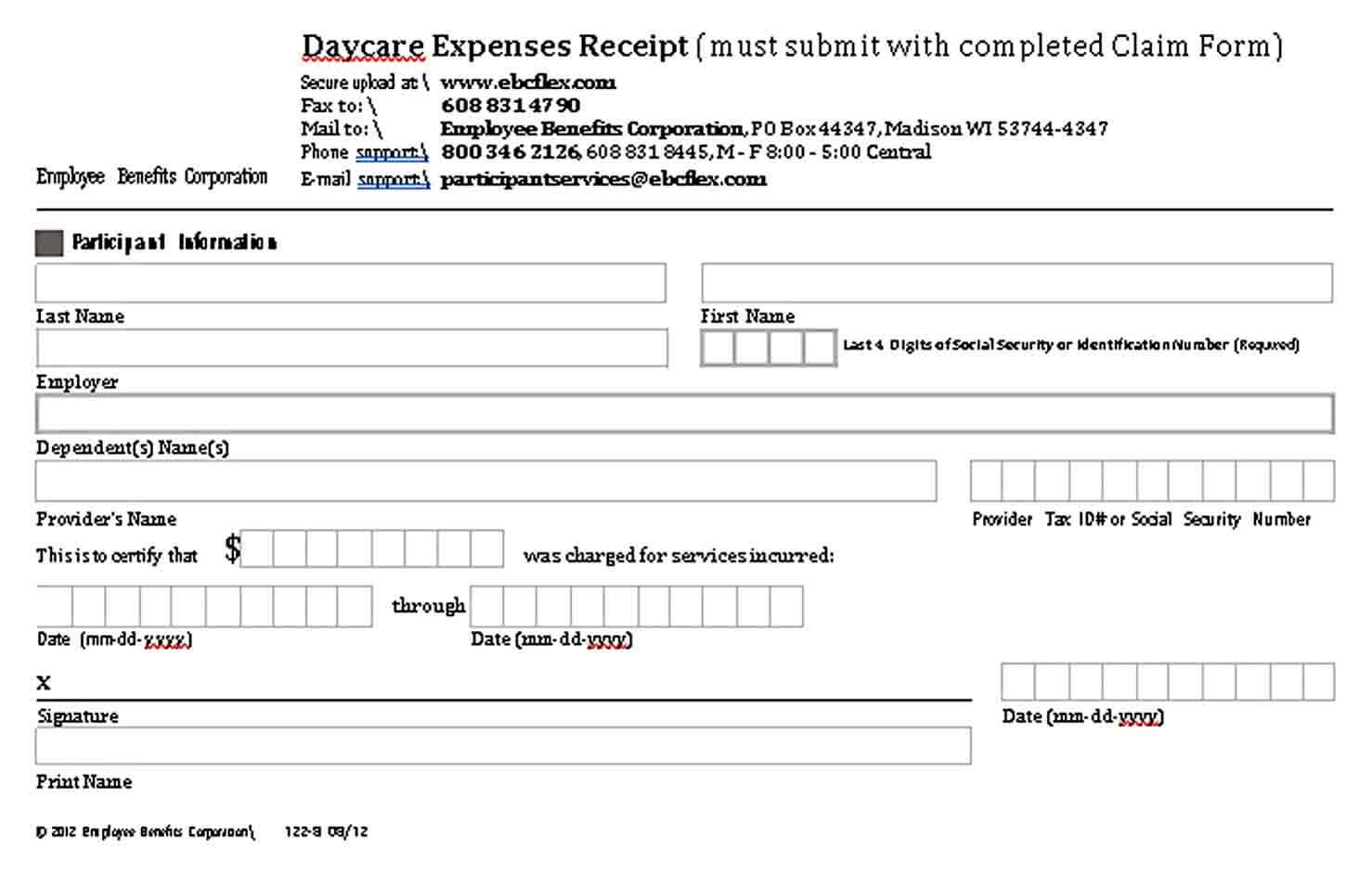 Daycare Expenses Receipt PDF Template