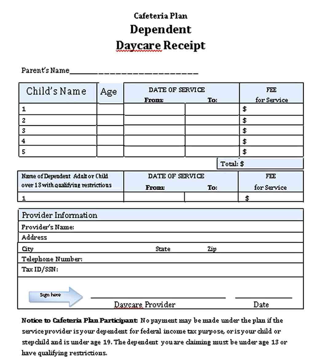 Dependent Daycare Receipt Template1