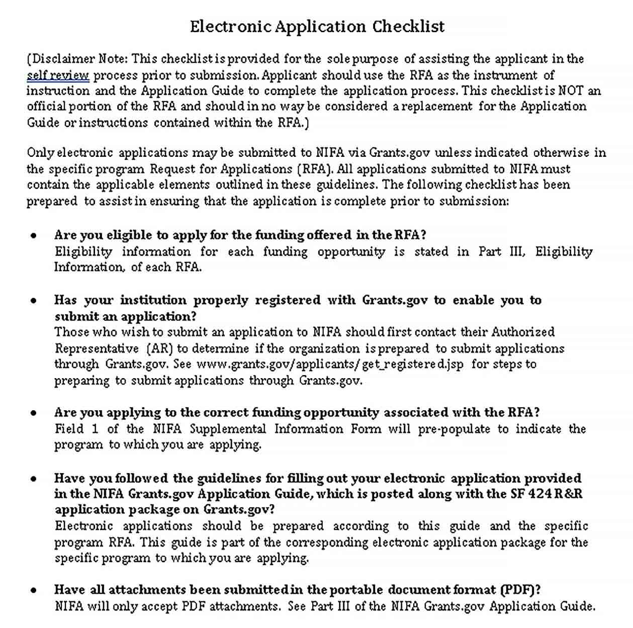 Electronic Application Checklist