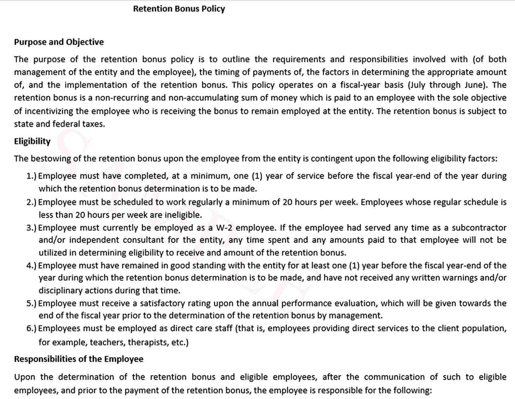 Employee Retention Agreement Template 2