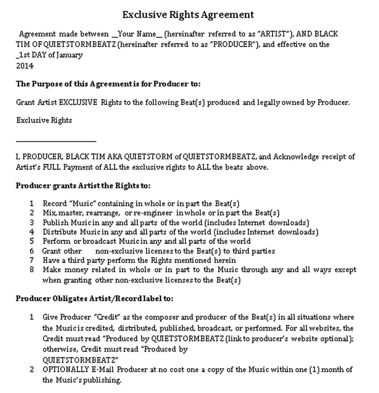 Exclusive Rights Agreement