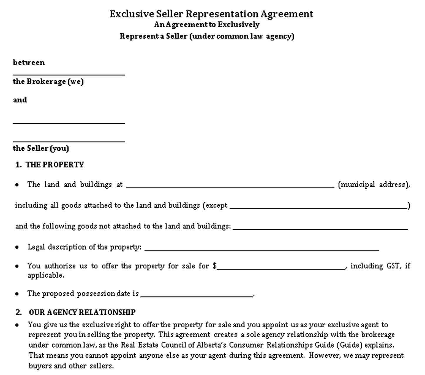 Exclusive Seller Representation Agreement