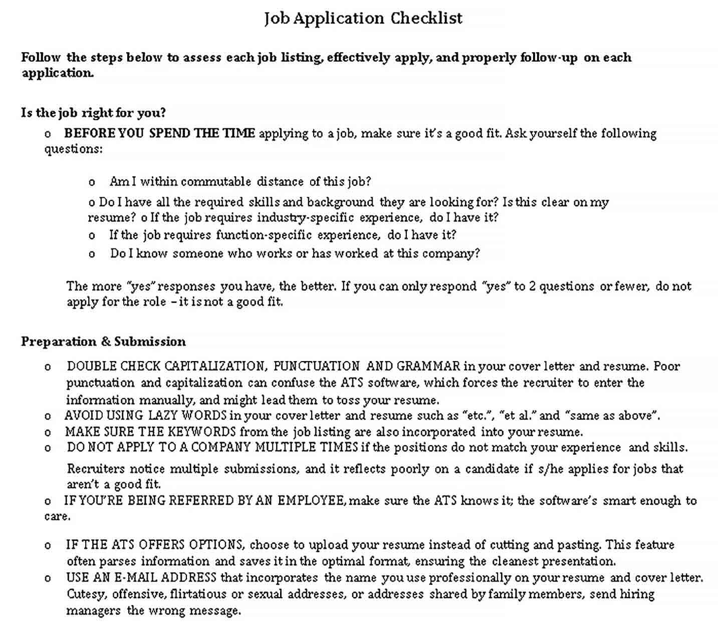 Job Application Checklist