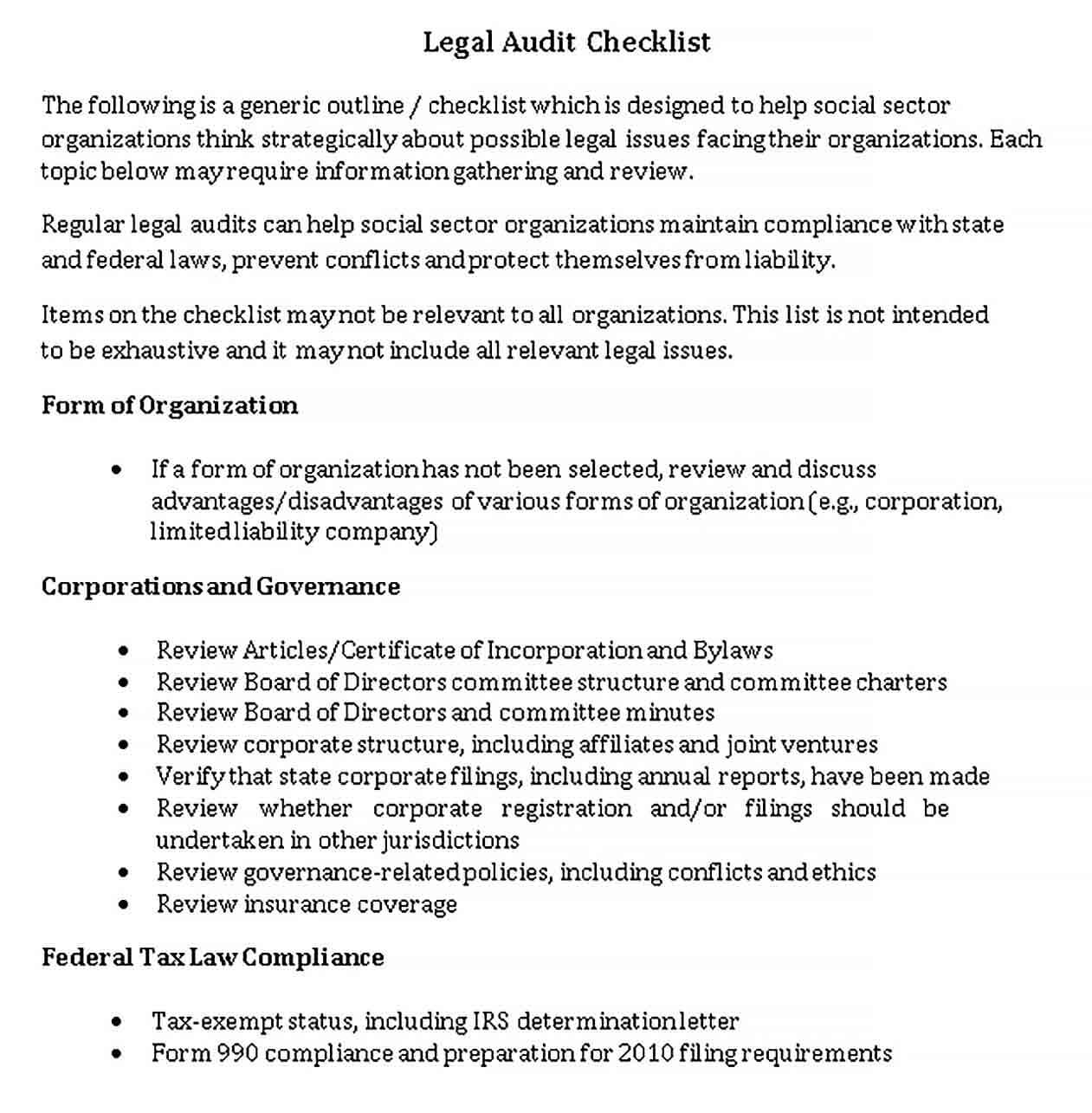 Legal Audit Checklist