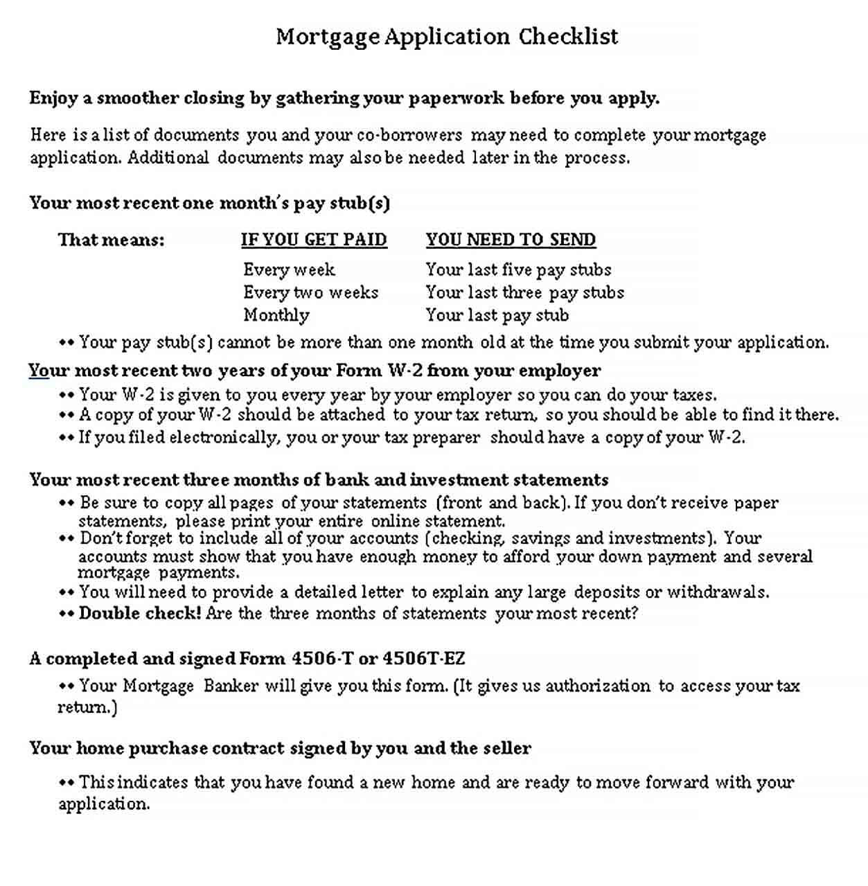 Mortgage Application Checklist