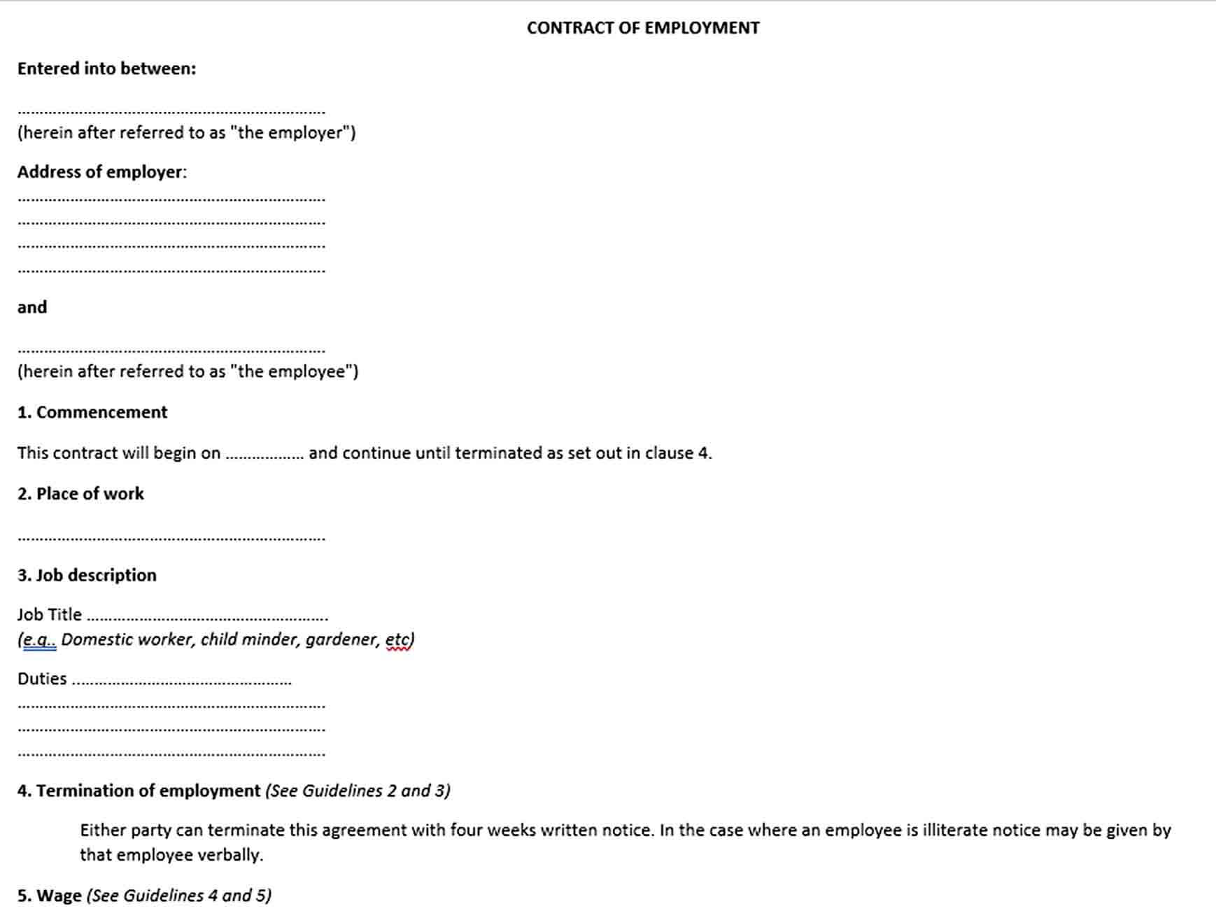 Sample Agreement Between Employer and Employee Agreement