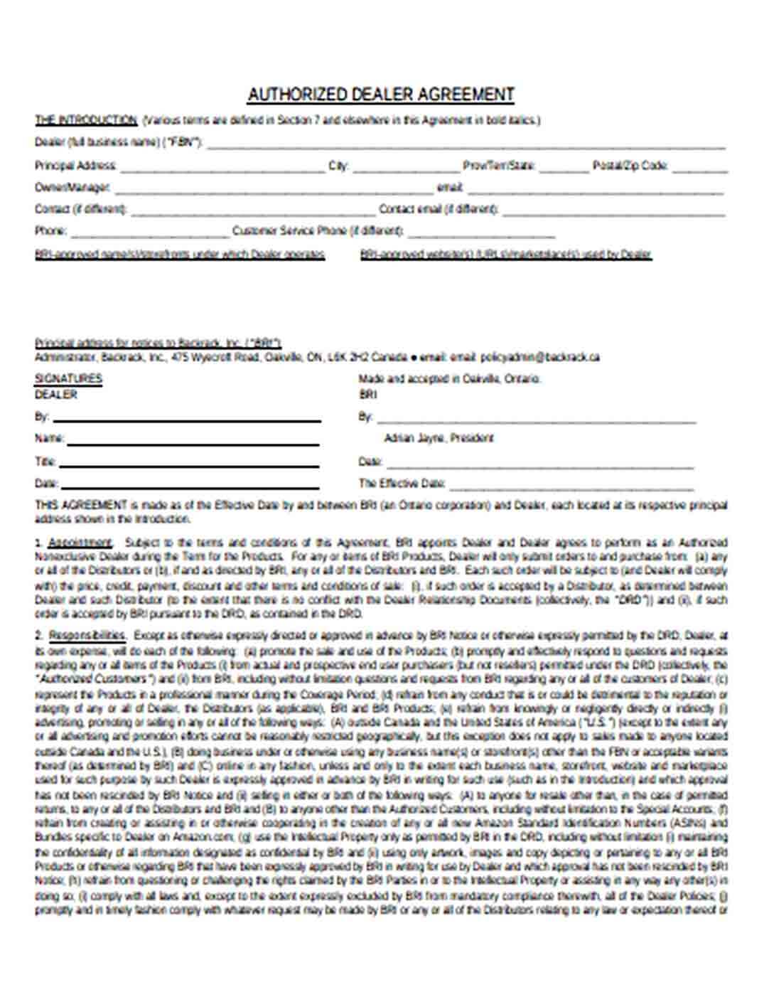 Sample Authorised Dealer Agreement in PDF