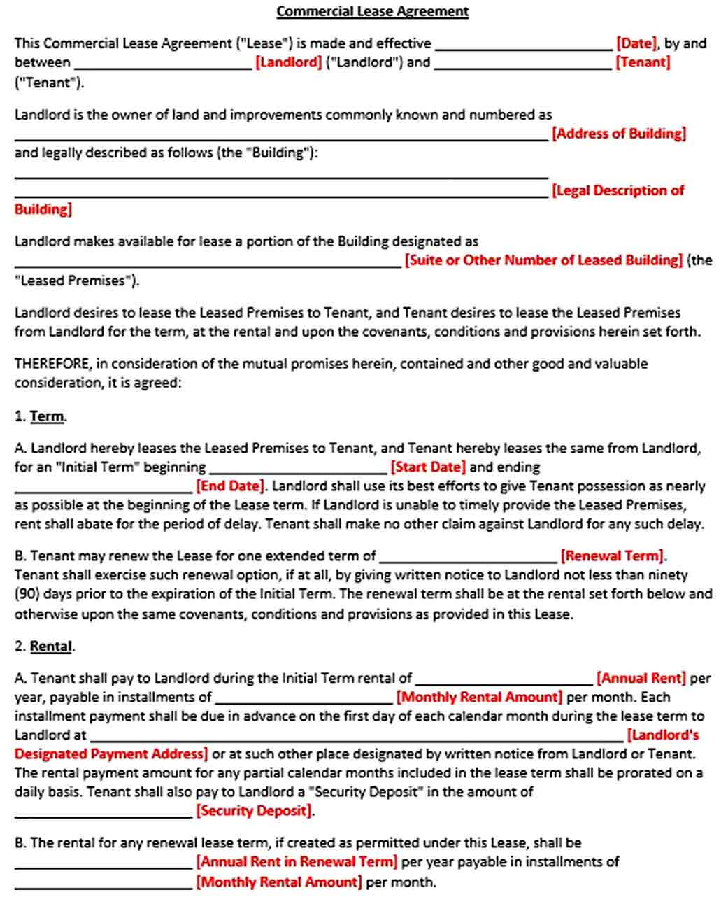 Sample Basic Commercial Lease Agreement Template
