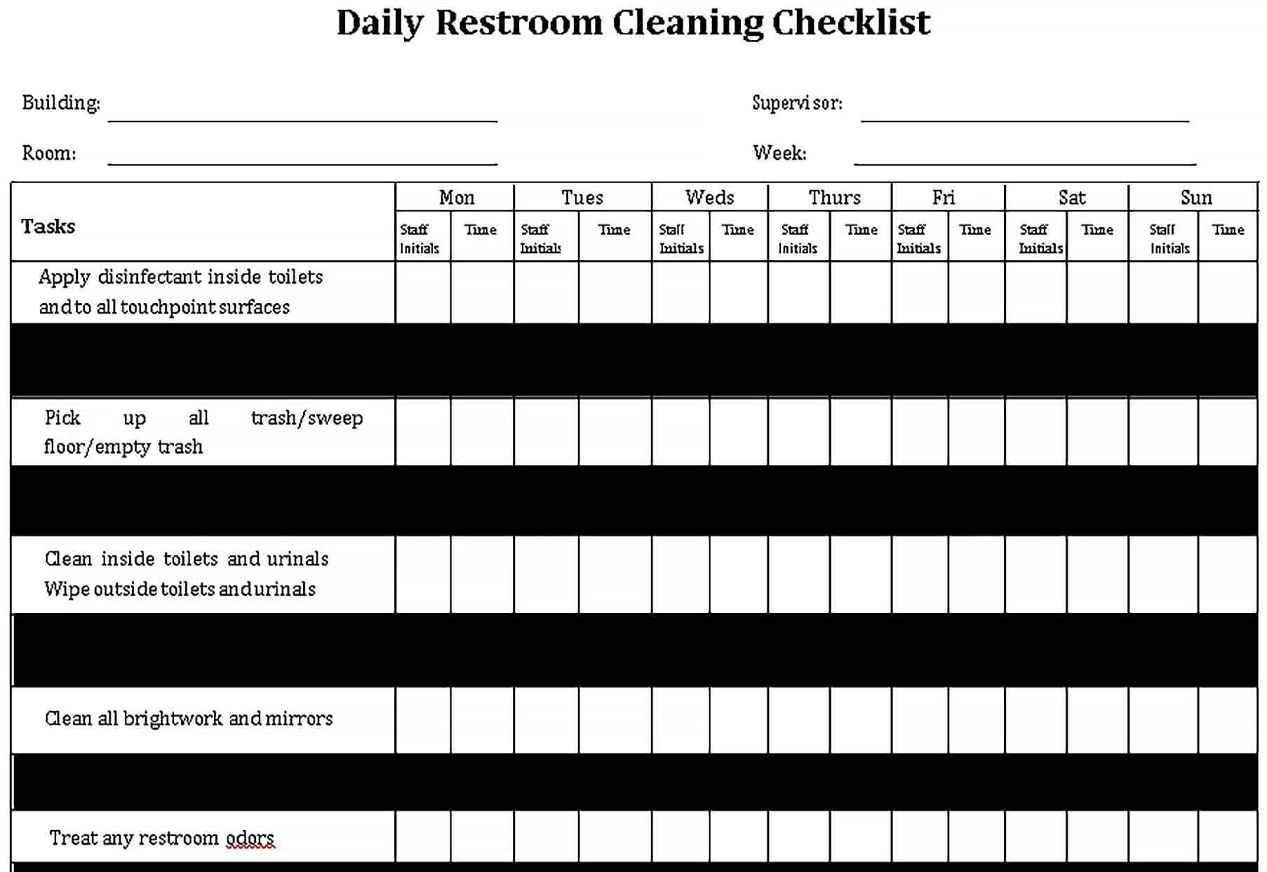 Sample Basic Daily Restroom Cleaning Checklist