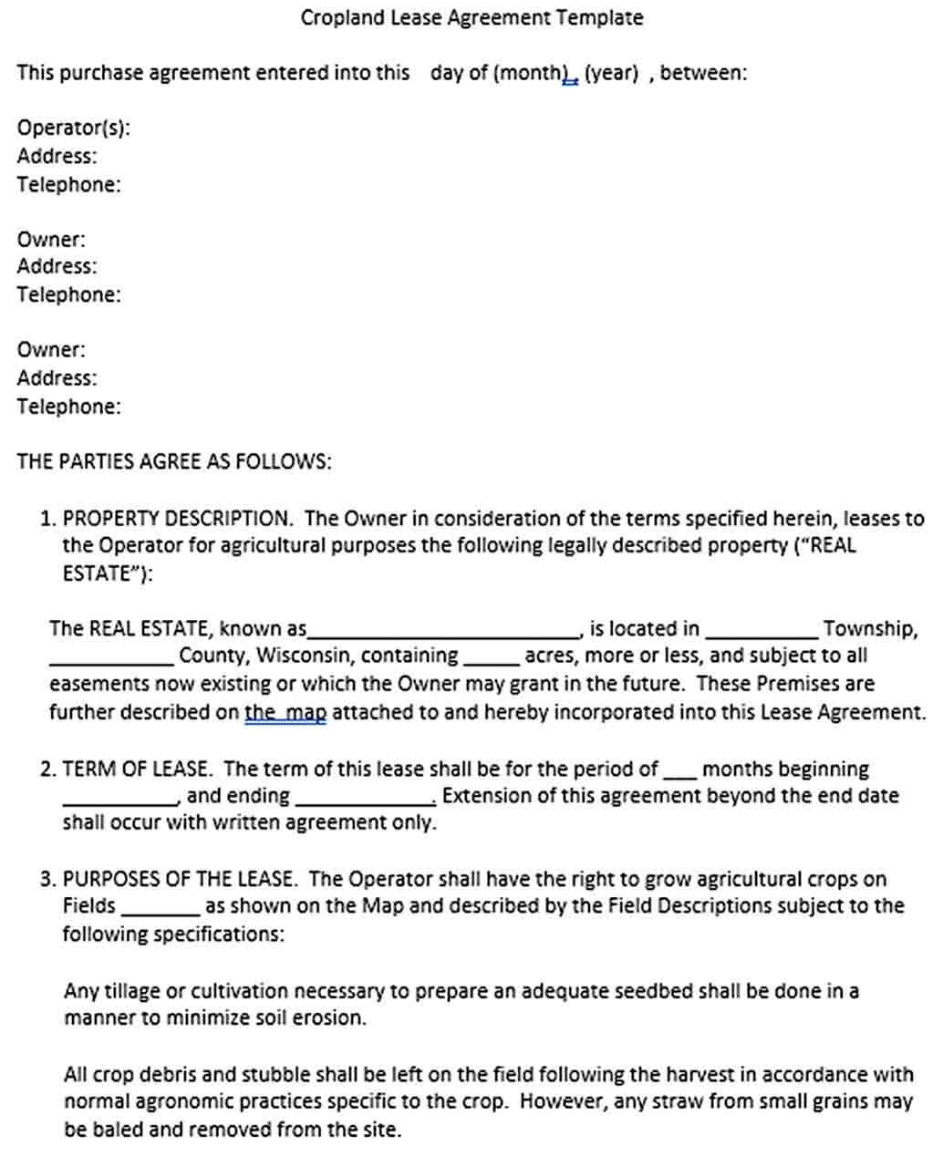 Sample BasicCropland Lease Agreement Template