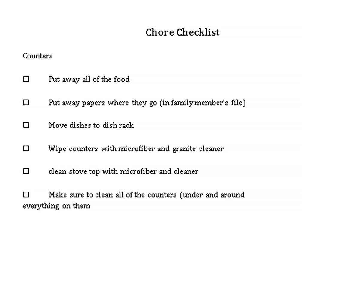 Sample Blank Chore Checklist Template