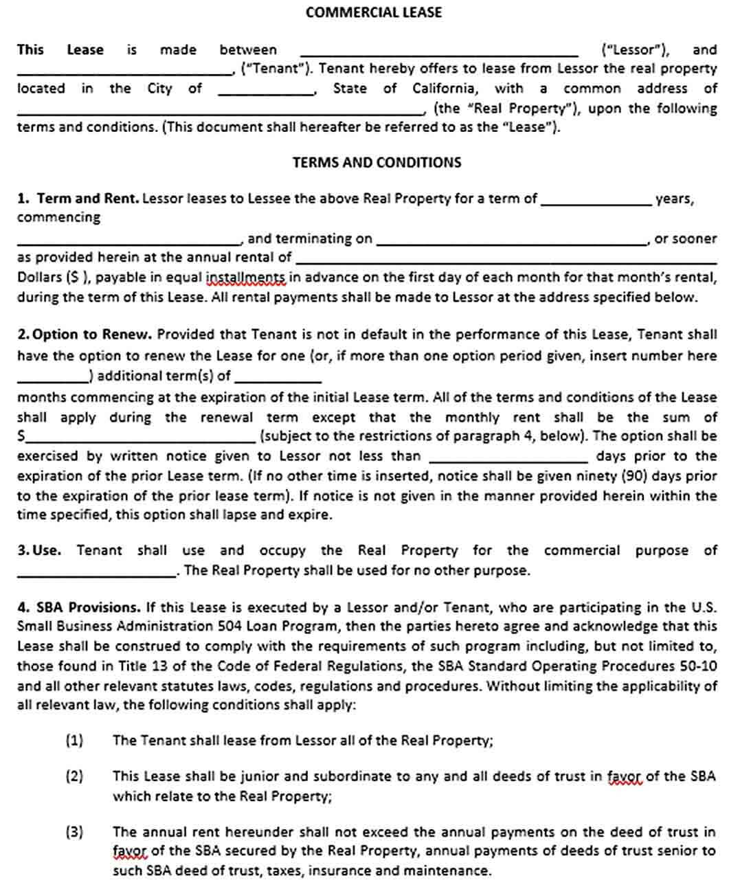Sample Blank Commercial Lease Agreement