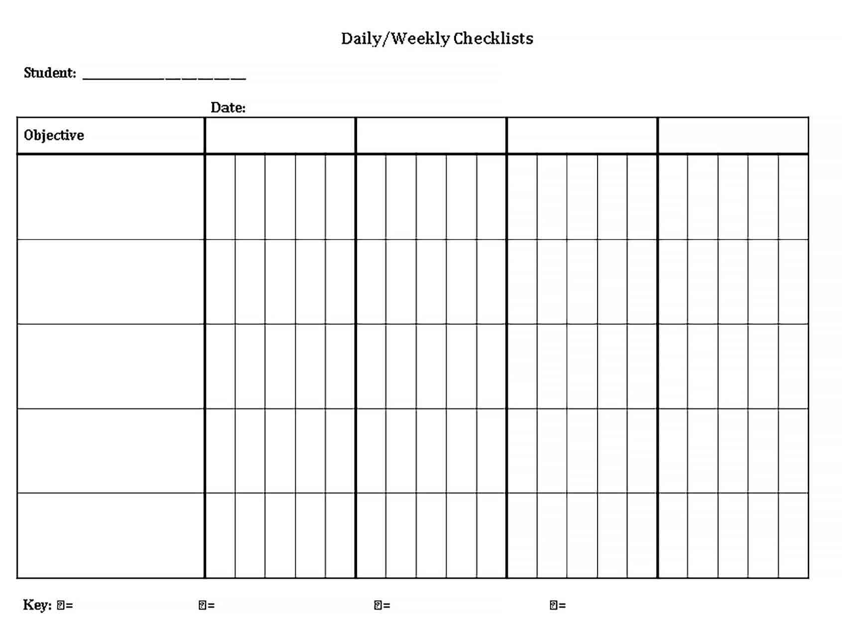 Sample Blank Weekly Checklist Template