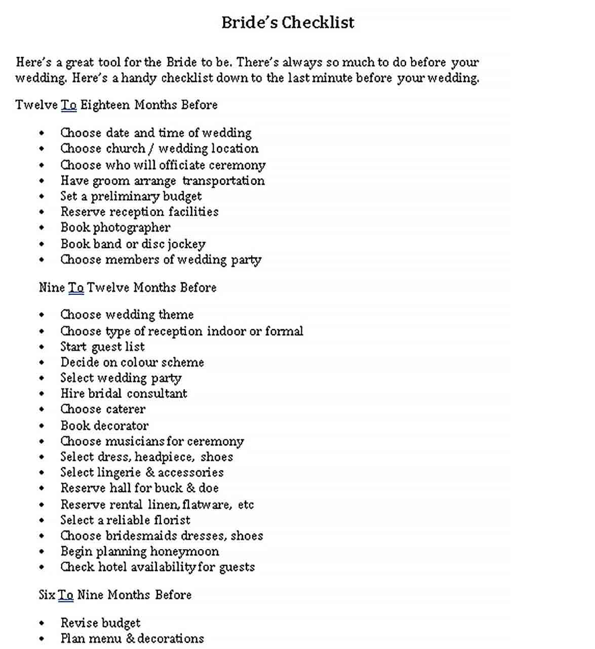 Sample Bride Checklist 1