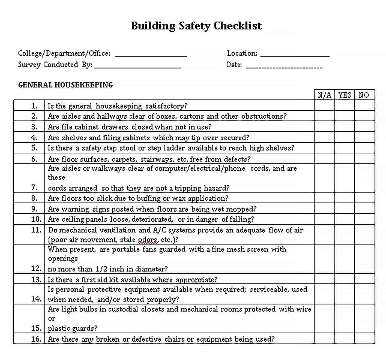 Sample Building Safety Checklist